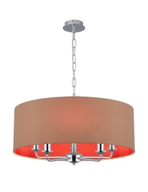 DK0657  Banyan 60cm 5 Light Pendant Polished Chrome, Antique Gold/Ruby